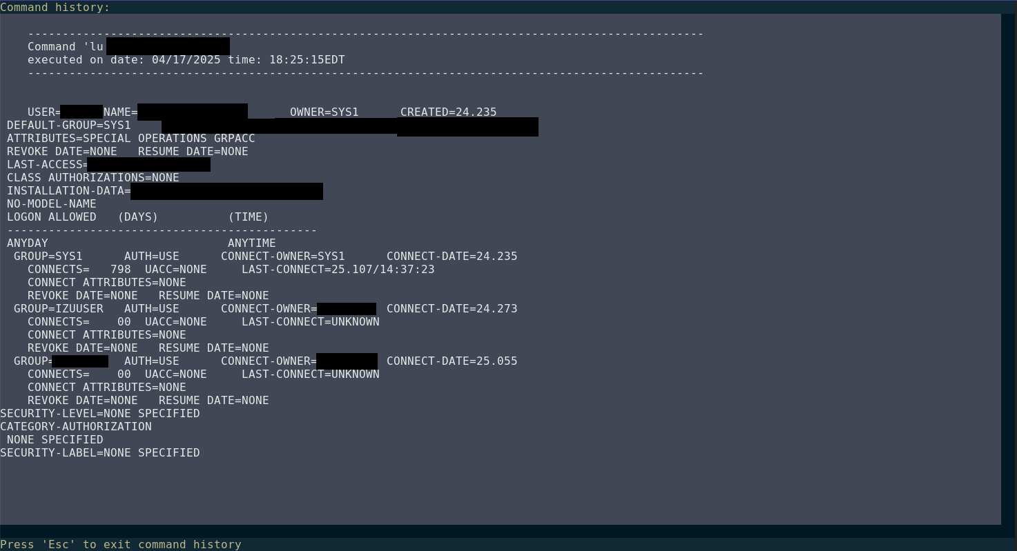 Screenshot of command output in a separate screen