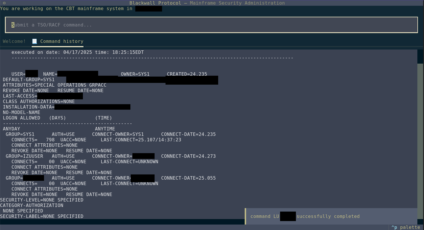 Screenshot of command output in a tab