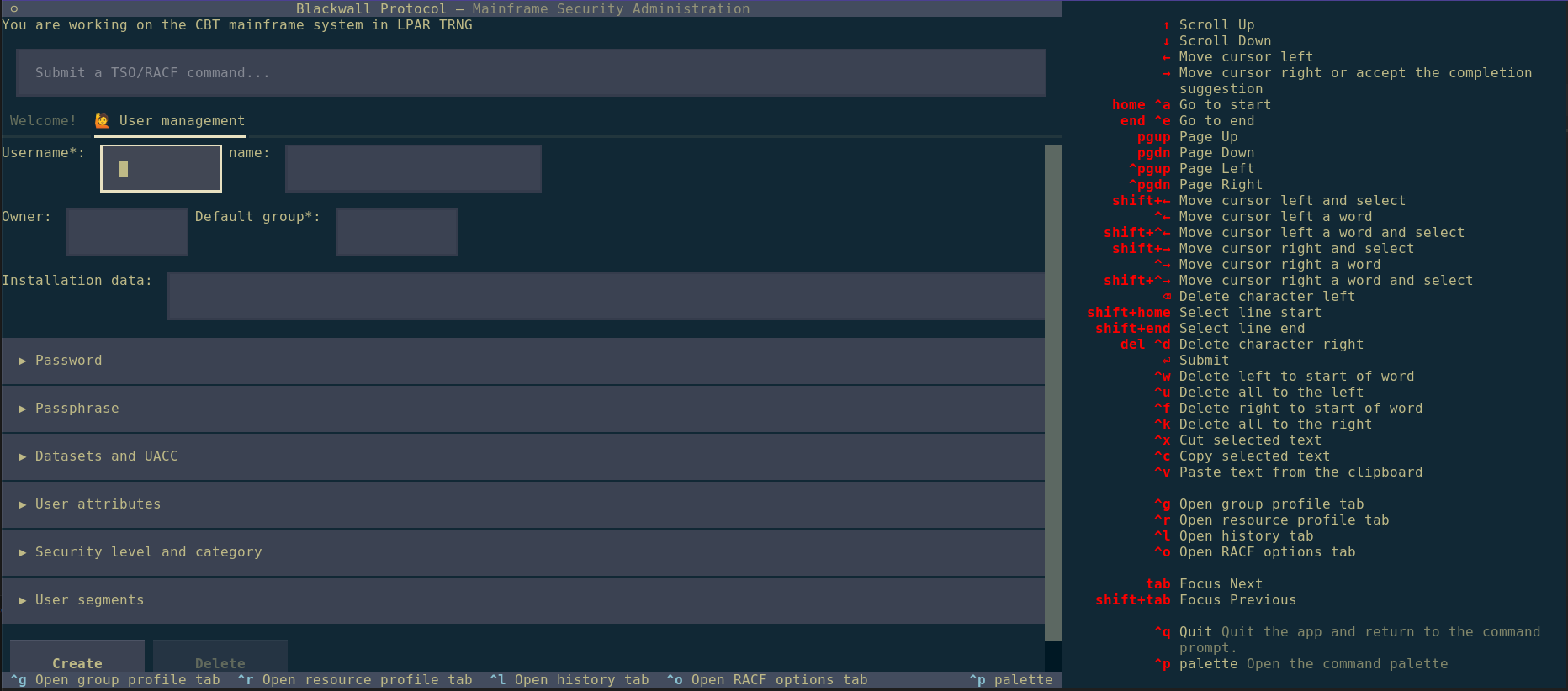 Screenshot of the keybindings menu