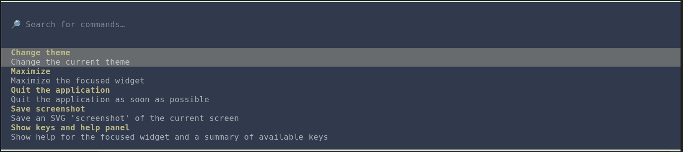 Screenshot of opening the theme menu in the command palette